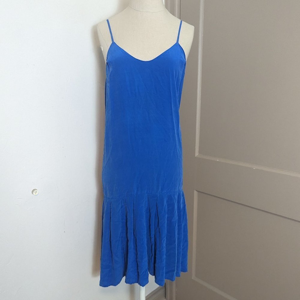 Vintage 90’s Y2K Drop Waist Silk Dress Blue Spaghetti Straps